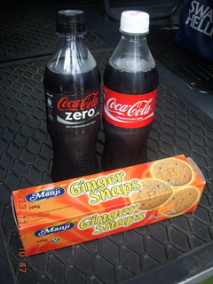 Uganda - drive back to Kampala - Coke Zero, Coca Cola (with sugar), and ginger snaps
