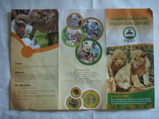 193 8f8. Uganda - Entebbe - Uganda Wildlife Education Center (UWEC) brochure