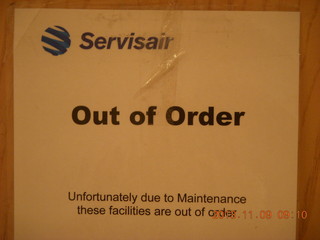 13 8f9. sign in Heathrow Airport (LHR) lounge - Out of Order due to maintenance - I thought they got things *IN* order