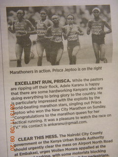 Kenya Africa newspaper - article on Kenyan star runner