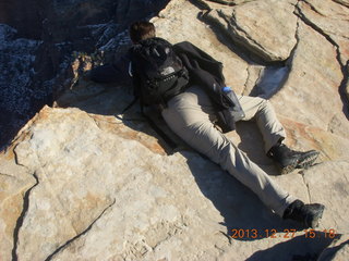 209 8gt. Zion National Park - Angels Landing hike - Brian leaning over taking a picture at the top