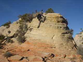 226 8gt. Zion National Park - Angels Landing hike - Brian climbing small hill at the top