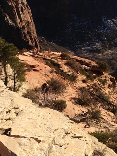 Zion National Park - Angels Landing hike - at the top - Adam hiking to the ledge