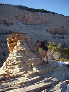 241 8gt. Zion National Park - Angels Landing hike - at the top - Adam climbing a hill