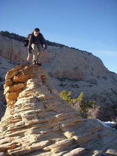 Zion National Park - Angels Landing hike - at the top - Brian climbing down hill