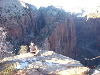 Zion National Park - Angels Landing hike - at the top - Brian climbing down hill