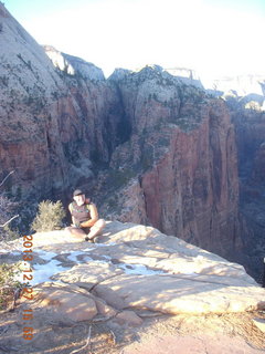 Zion National Park - Angels Landing hike - at the top - Brian balanced on a hill