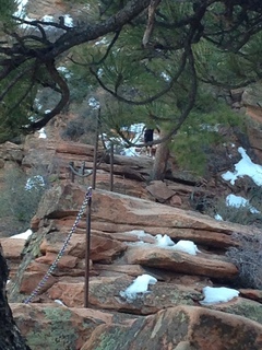 Zion National Park - Angels Landing hike - descending - Adam sitting