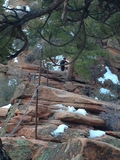 281 8gt. Zion National Park - Angels Landing hike - descending - Adam