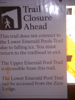 298 8gt. Zion National Park - Angels Landing hike - trail closure sign