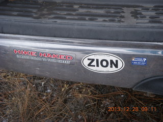 Zion National Park - Cable Mountain hike - bumper stickers HIKE NAKED