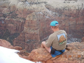 Zion National Park - Cable Mountain hike end view - Adam - Angels Landing + shirt