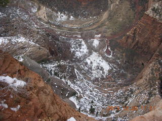 Zion National Park - Cable Mountain hike end view - snowy switchbacks