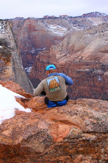 263 8gu. Zion National Park - Cable Mountain hike end view - Adam - Angels Landing + shirt