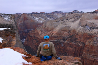 264 8gu. Zion National Park - Cable Mountain hike end view - Adam - Angels Landing + shirt