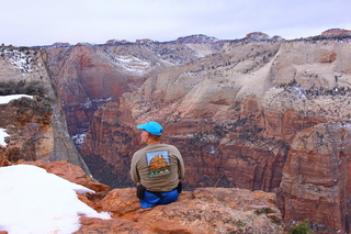 265 8gu. Zion National Park - Cable Mountain hike end view - Adam - Angels Landing + shirt