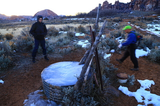 16 8gv. Cave Valley hike - cattle watering dish (a bit frozen) and Brian and Adam