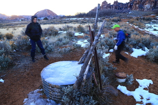 Cave Valley hike - cattle watering dish (a bit frozen), Brian, Adam