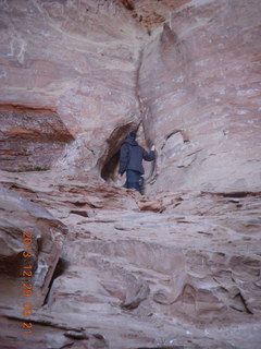 58 8gv. Cave Valley hike - our echo cave - Brian climbing