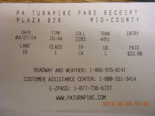 turnpike paperwork $33.80