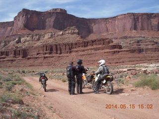Canyonlands National Park - Lathrop hike - motorcycle guys on White Rim Road