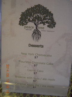 444 8mf. Peace Tree restaurant dessert menu