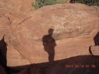 40 8mg. Arches National Park - Devil's Garden hike - my shadow (like Peter Pan)