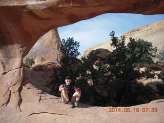 53 8mg. Arches National Park - Devil's Garden hike - Adam in Double O Arch