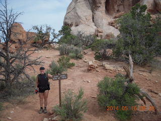 67 8mg. Arches National Park - Devil's Garden hike - Adam and Dark Angel sign