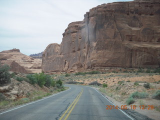 Arches National Park drive - lots more cars parked