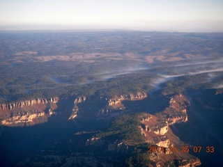 aerial - Grand Canyon just after dawn - low clouds on the north rim