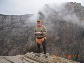 55 8t2. Zion National Park Angels Landing hike - Adam at the top with Forman's slide rule