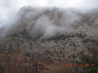 59 8t2. Zion National Park Angels Landing hike - clouds at the top