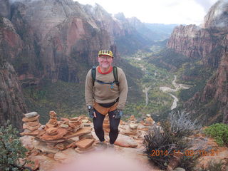 69 8t2. Zion National Park Angels Landing hike - Adam at the top with cairns
