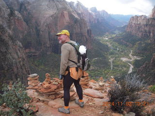 70 8t2. Zion National Park Angels Landing hike - Adam at the top with cairns