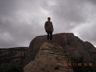 78 8t2. Zion National Park Angels Landing hike - Adam at the top of a rock pile