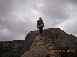 79 8t2. Zion National Park Angels Landing hike - Adam at the top of a rock pile