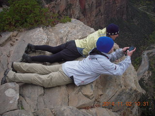 Zion National Park Angels Landing hike- family leaning over