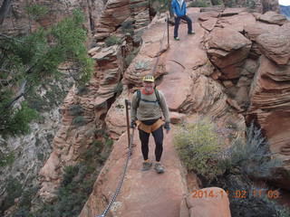 87 8t2. Zion National Park Angels Landing hike- Adam at the narrow part on chains