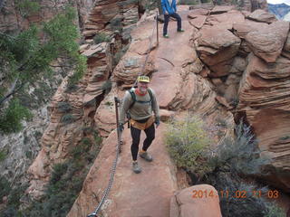 88 8t2. Zion National Park Angels Landing hike- Adam at the narrow part with chains