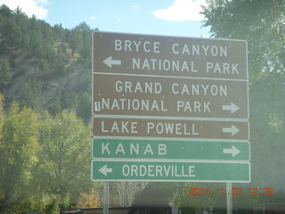 drive back to Kanab - signs to national parks and monuments