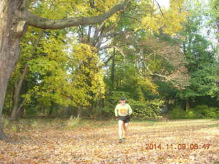 Curtis Arboretum - fall foliage - Adam running (tripod and timer)