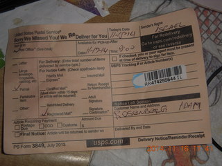 post office ticket for package