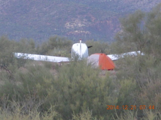 1493 8um. Grapevine airstrip camping trip - N8377W and my tent through the grass