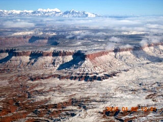 aerial - snow and clouds and canyon - Confluence of Green and Colorado Rivers