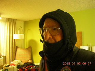 1 8v3. trying on my hoodie in my hotel room