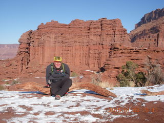 Fisher Towers hike - Adam - tripod and timer