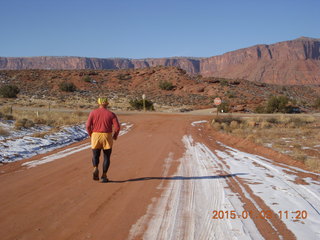 driving from Fisher Towers hike - Adam running (back) - tripod and timer