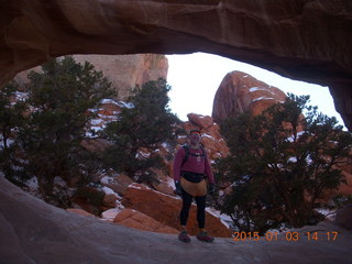 122 8v3. Arches National Park - Devils Garden hike - Adam in Double-O Arch