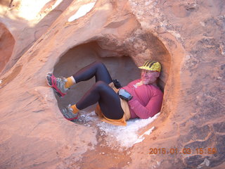 141 8v3. Arches National Park - Devils Garden hike - Adam in hole in the rock